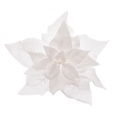 Kunstblume Weihnachtsstern mit Clip in Weiß, 15 cm