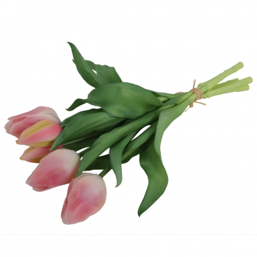 5er Bund Kunstblumen Real Touch, Tulpen in Rosa, 30 cm.