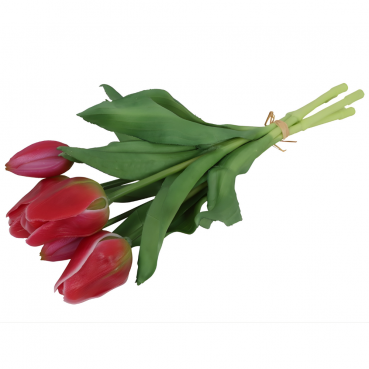 5er Bund Kunstblumen Real Touch, Tulpen in Rot-Pink, 30 cm.