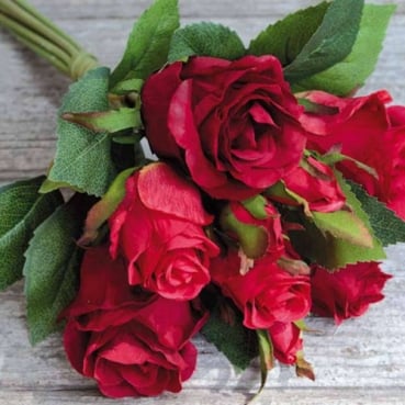 8er Bund Kunstblumen Rosen in Rot