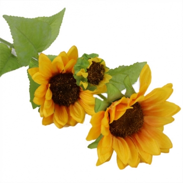 Kunst Sonnenblume mit 3 Blüten, 63 cm