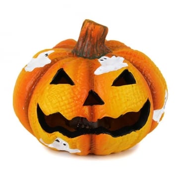 Keramik Halloween Kürbis Gesicht mit bunter LED Beleuchtung Nr. 1, 75 mm