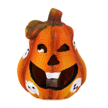 Keramik Halloween Kürbis Gesicht mit bunter LED Beleuchtung Nr. 2, 10 cm