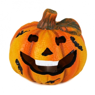 Keramik Halloween Kürbis Gesicht mit bunter LED Beleuchtung Nr. 3, 90 mm