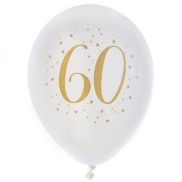 8er Pack Luftballons Geburtstag -60- in Weiß/Gold