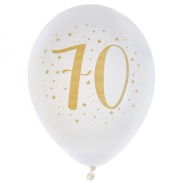8er Pack Luftballons Geburtstag -70- in Weiß/Gold