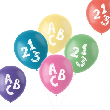 6 Luftballons Einschulung, ABC, 123, kunterbunt