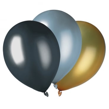 7er Pack Luftballons Gold/Silber/Schwarz