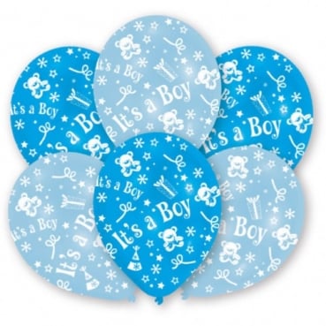 6 Luftballons Taufe, Baby -It's a Boy- in Hellblau/Dunkelblau