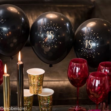 8 Luftballons Geburtstag -50- in Schwarz/Gold Dekobeispiel für 8er Pack Luftballons Geburtstag mit Zahl in Schwarz/Gold.