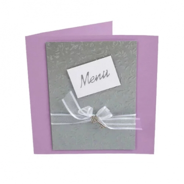 Menükarte Hochzeit, Schlüssel in Flieder
