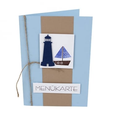 Menükarte Kommunion, Konfirmation, Leuchtturm, Boot