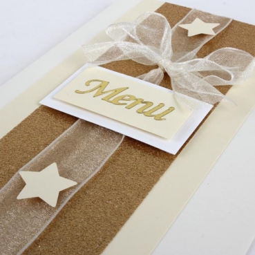 Menükarte Weihnachten, Stern in Elfenbein/Gold glitzernd.