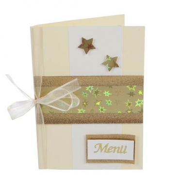 Menükarte Weihnachten, Sterne in Creme/Gold