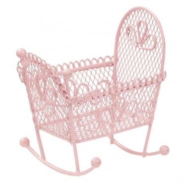 Metall Baby Wiege, Bonboniere, Taufe, in Rosa, 90 mm, für Geldgeschenke