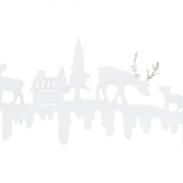 Deko Metall Leiste mit Hirschen & Rehen im Winterwald in Weiß/Silber glitzernd, 50 cm Dekobeispiel für Deko Metall Leiste mit Hirschen & Rehen im Winterwald in Weiß/Silber glitzernd, 50 cm.