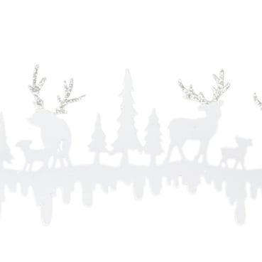 Deko Metall Leiste mit Hirschen & Rehen im Winterwald in Weiß/Silber glitzernd, 50 cm Deko Metall Leiste mit Hirschen & Rehen im Winterwald in Weiß/Silber glitzernd, 50 cm.