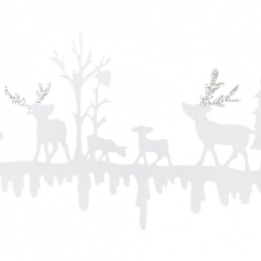 Deko Metall Leiste mit Hirschen & Rehen im Winterwald in Weiß/Silber glitzernd, 50 cm Deko Metall Leiste mit Hirschen & Rehen im Winterwald in Weiß/Silber glitzernd, 50 cm.