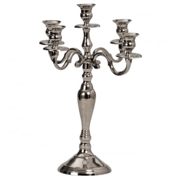 Kerzenständer fünfarmig silber verchromt, 39 cm