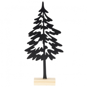 Großer Deko Metall Tannenbaum in Schwarz auf Holzsockel, 31 cm