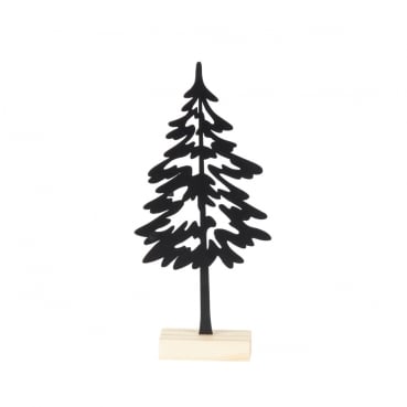 Deko Metall Tannenbaum in Schwarz auf Holzsockel, 22,5 cm