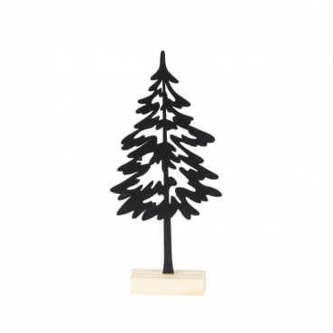 Deko Metall Tannenbaum in Schwarz auf Holzsockel, 22,5 cm