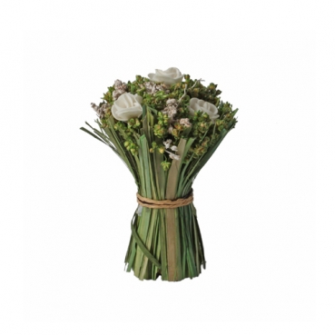 Mini Kunstblumen Bouquet mit 3 Rosenköpfen in Weiß/Grün, 12 cm