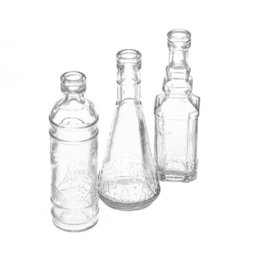 3er Set Mini Vintage Glas Väschen für einzelne Blumen, 12 cm