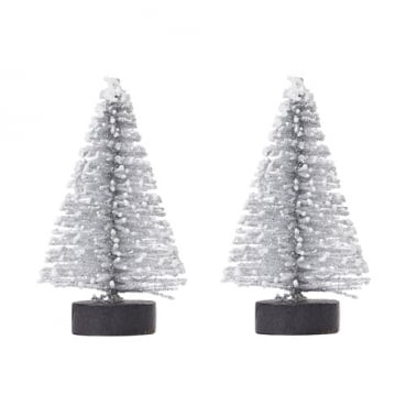 2 Miniatur Tannenbäume mit Schnee in Silber/Weiß, 50 mm
