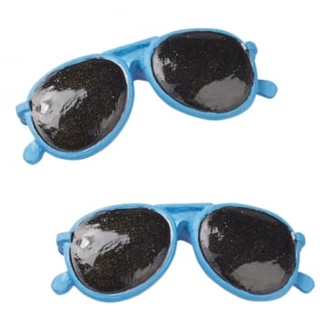 2 Kleine Streudeko Sonnenbrillen in Blau, 30 mm, für Geldgeschenke