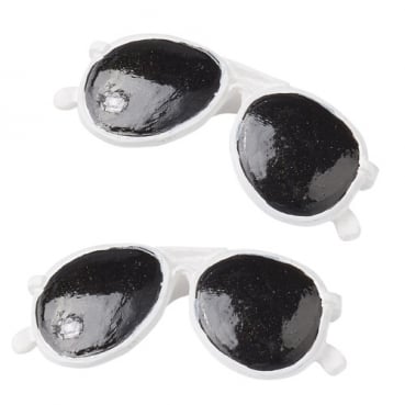 2 Kleine Streudeko Sonnenbrillen in Weiß, 30 mm, für Geldgeschenke