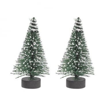 2 Miniatur Tannenbäume mit Schnee in Grün/Weiß, 50 mm