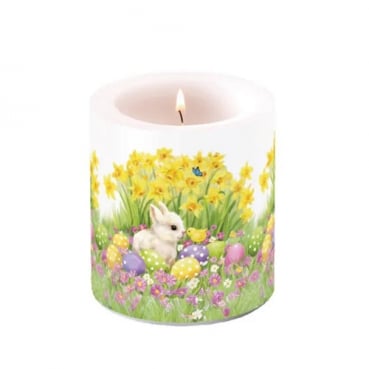 Tischkerze Ostern, Häschen und Küken, 90 mm, 35 h Brenndauer