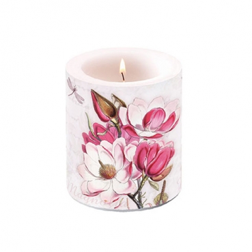 Tischkerze Magnolien in Rosa/Pink, 90 mm, 35 h Brenndauer