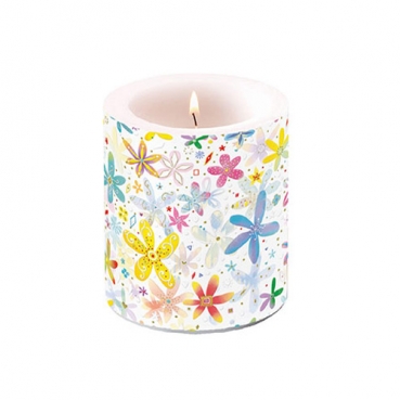 Tischkerze Bunte Blüten, 90 mm, 35 h Brenndauer