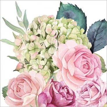 20er Pack Servietten Rosen, Hortensien, 33 x 33 cm