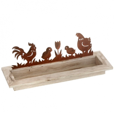Holz Tablett mit Hühnerfamilie Naturrost, 30 cm