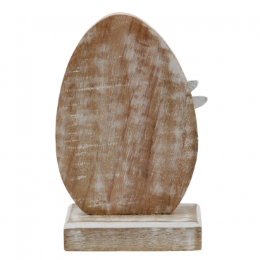 Mangoholz Osterei mit Hase, in Hellbraun/Weiß, 13,5 cm.