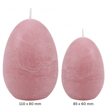 Ostereier Kerze Rustic matt in Altrosa, durchgefärbt, 110 x 80 mm und 85 x 60 mm.