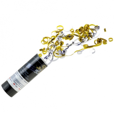 3 Party Popper, Party Knaller, Konfetti Kanone, Gold/Silber, 11 cm