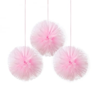 3 Tüll Pompons zur Raumdeko in Rosa, 30,4 cm