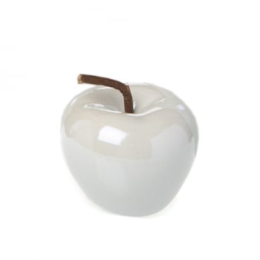 Porzellan Apfel klein in Hellgrau mit Perlmuttglanz, 60 mm