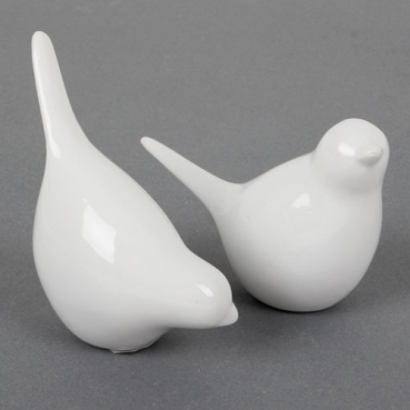 Porzellan Vogelpaar in Weiß, 10 cm