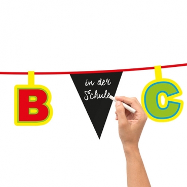 4 Meter Wimpelkette mit Kreide, zum Beschriften, Einschulung, ABC, 27 cm 4 Meter Wimpelkette mit Kreide, zum Beschriften, Einschulung, ABC, 27 cm.