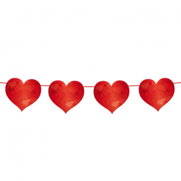 6 Meter Girlande Herzen in Rot, 16 cm.