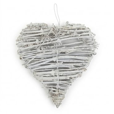 Rebenherz flach Vintage Hochzeit, geweißt, 15 cm