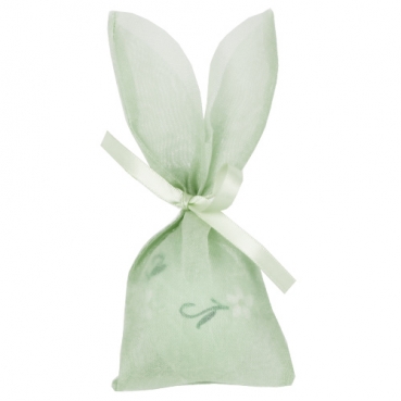 5 Osterhasen Gastgeschenk Säckchen mit Satinband, in Pistache, 17 cm
