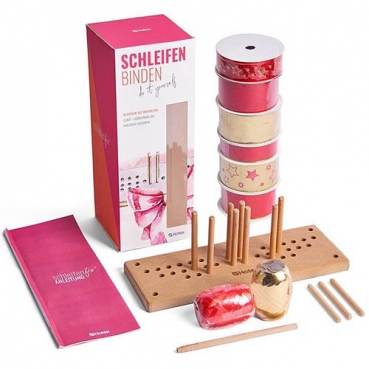 Schleifen- & Rosenfix mit 8 Bändern, Weihnachtsmix in Rot/Gold, 5 - 40 mm