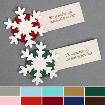 Gastgeschenk Weihnachtlicher Gruß, Schneeflocke mit Klebestreifen in 10 Farben