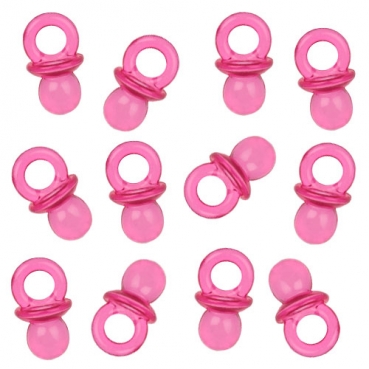 12 Mini Taufe Babyschnuller in Pink transparent, 20 mm